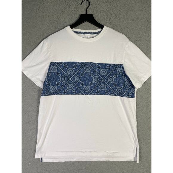 Reyn Spooner Women's Bandana Print‎ Panel T-Shirt White Blue Cotton Size Large - Picture 4 of 9